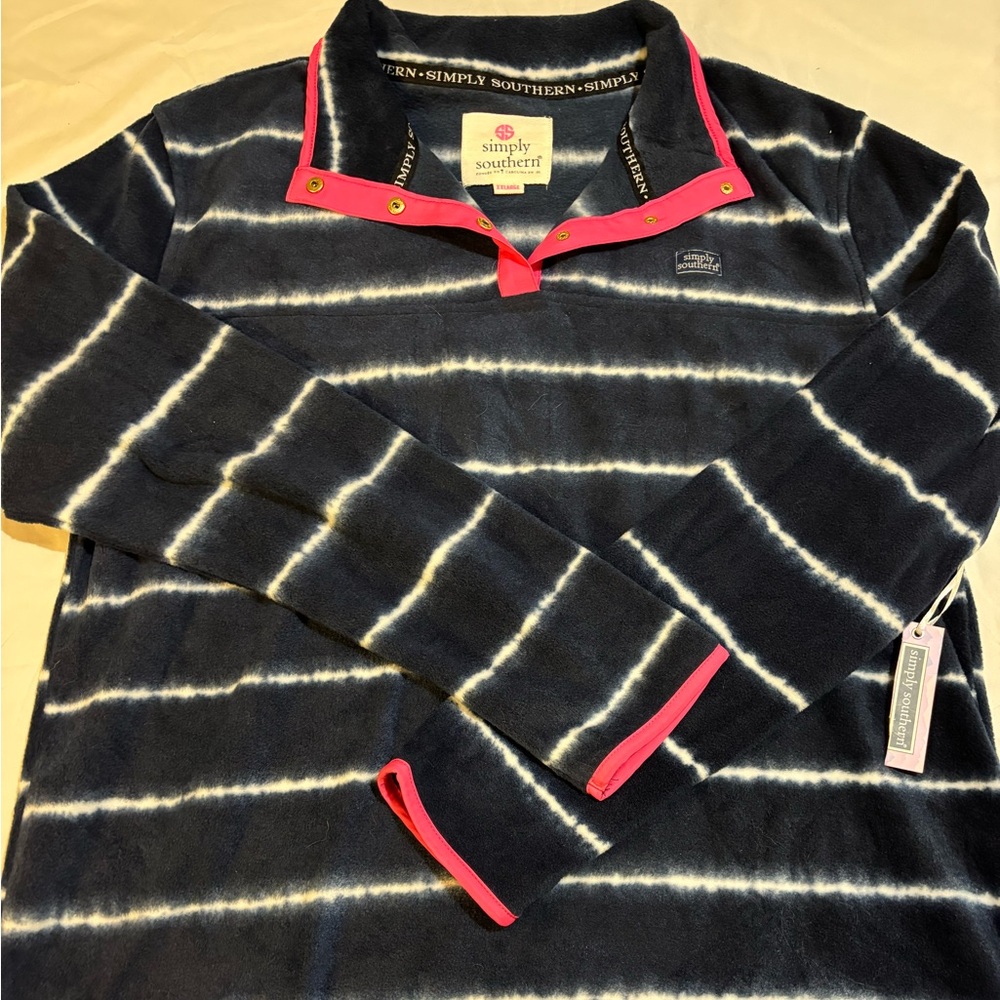 Simply Southern Navy and Pink Striped Sweatshirt
